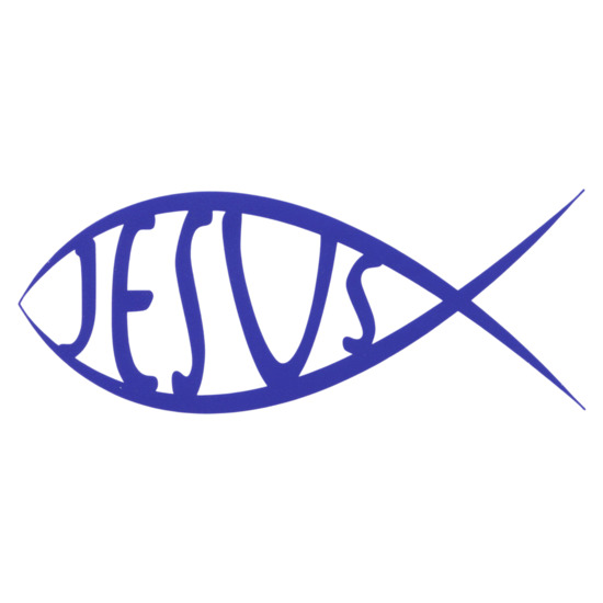Autocollant transparent 7.5 x 15 cm poisson texte Jésus, couleur Bleu