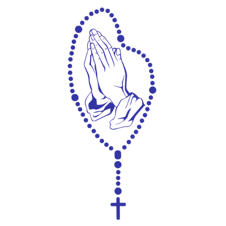 Autocollant transparent 7.5 x 15 cm mains en prière et chapelet, couleur Bleu