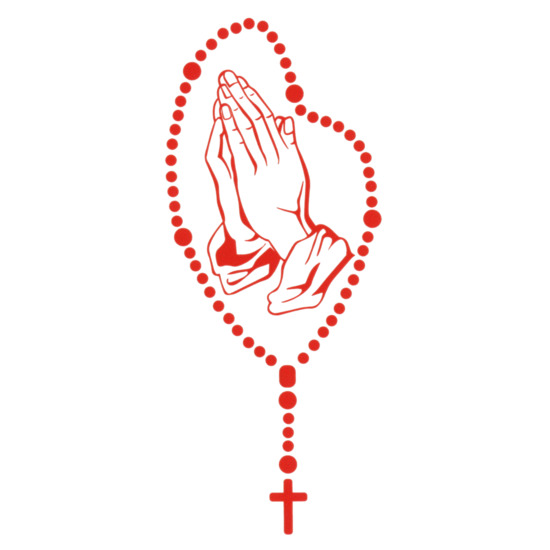 Autocollant transparent 7.5 x 15 cm mains en prière et chapelet, couleur Rouge