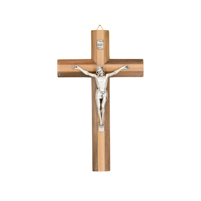 Crucifix avec mélange de bois et Christ couleur argentée  H. 20 cm