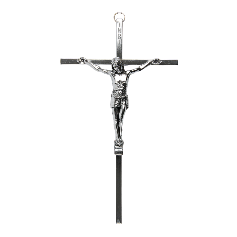 Crucifix avec Christ en métal couleur argentée H. 19 cm.