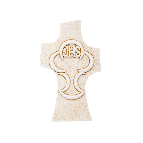 Croix de communion en résine imitation pierre H9.5 X 5.5 cm JHS
