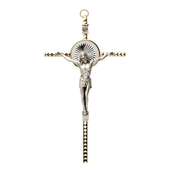 Crucifix avec Christ métal couleur dorée et rayons - H. 16 cm.