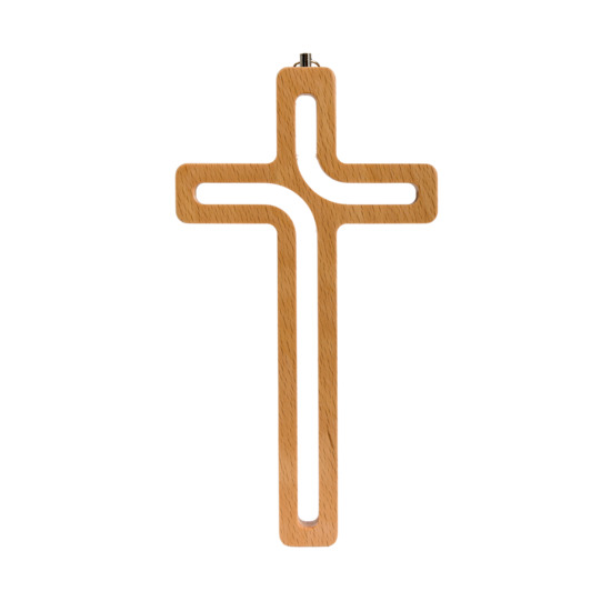 Croix moderne en bois évidée - H. 20 cm.