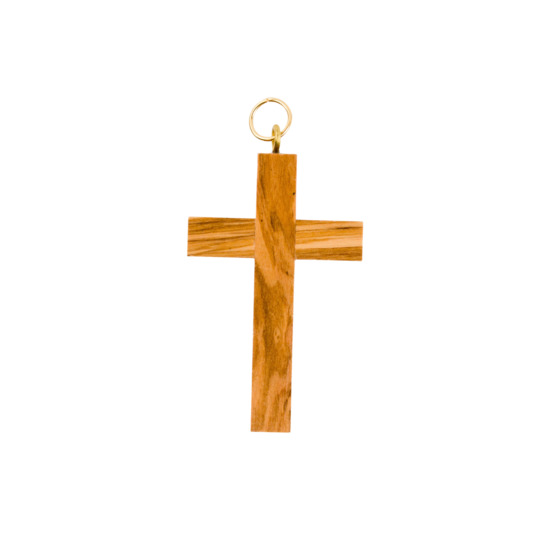 Croix d'aube en bois d'olivier 7 cm, anneau couleur dorée.