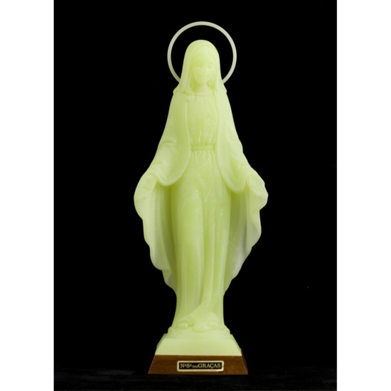 Statue fluorescente moulée de la Vierge Miraculeuse, Hauteur 29 cm.