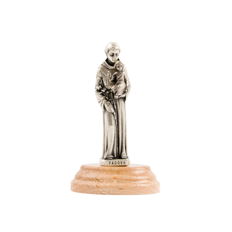 Statue en métal sur socle bois ovale, Hauteur 7 cm, de Saint Antoine.