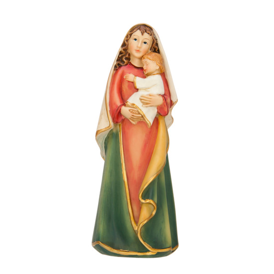 Statue en résine peinte à la main Vierge à l'enfant moderne couleur H. 12 cm.