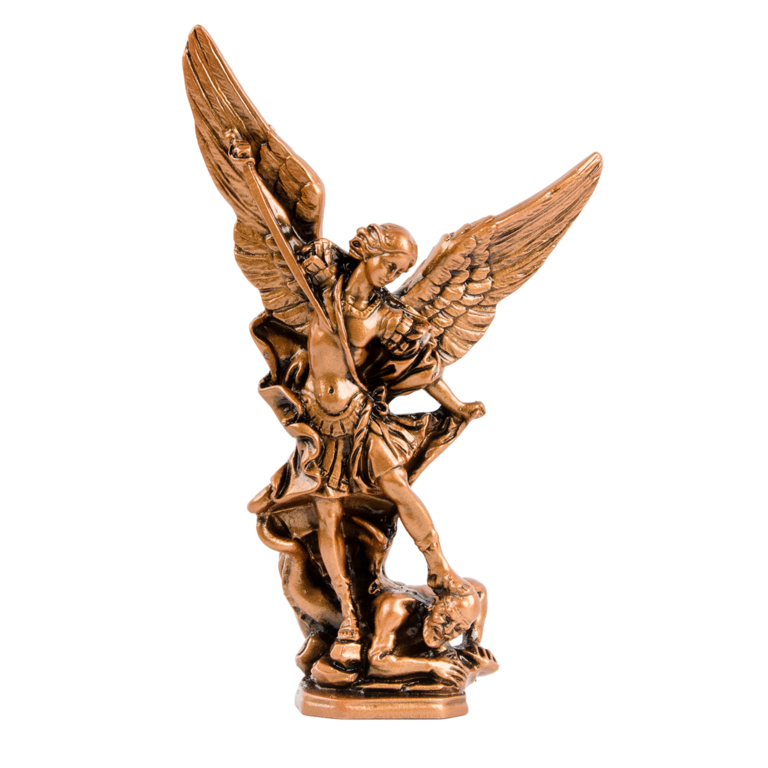 Statue en résine de Saint Michel couleur bronze, Hauteur 20 cm (jusqu´au haut de l´aile)