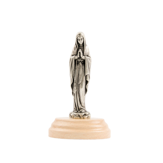 Statue en métal sur socle bois ovale, Hauteur 7 cm, de Notre Dame de Lourdes