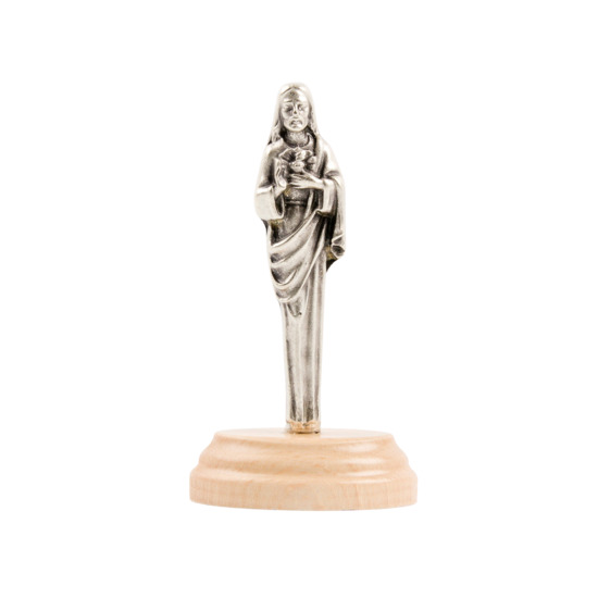 Statue en métal sur socle bois ovale, Hauteur 7 cm, du Sacré Coeur de Jésus