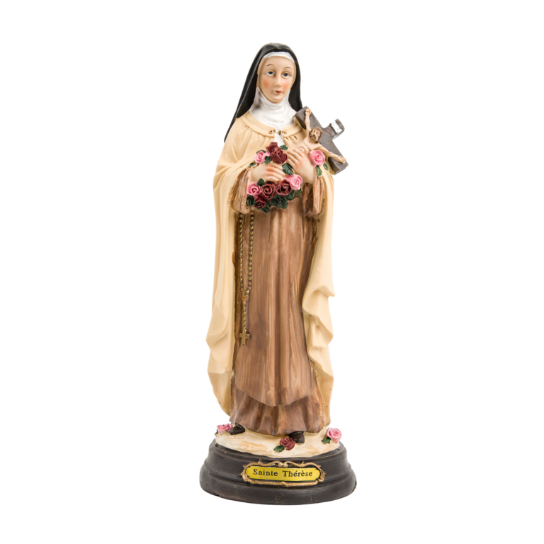 Statue en résine peinte à la main de Sainte Thérèse de l'enfant Jésus. Plusieurs tailles.