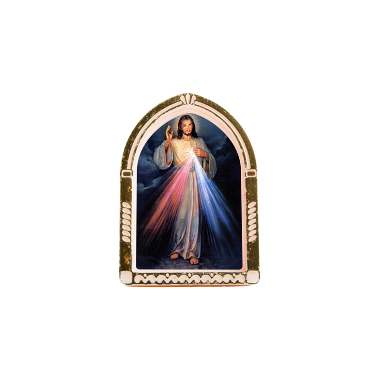 Chevalet en plastique couleurs assorties à poser H.6.5 cm avec image, plusieurs saints.
