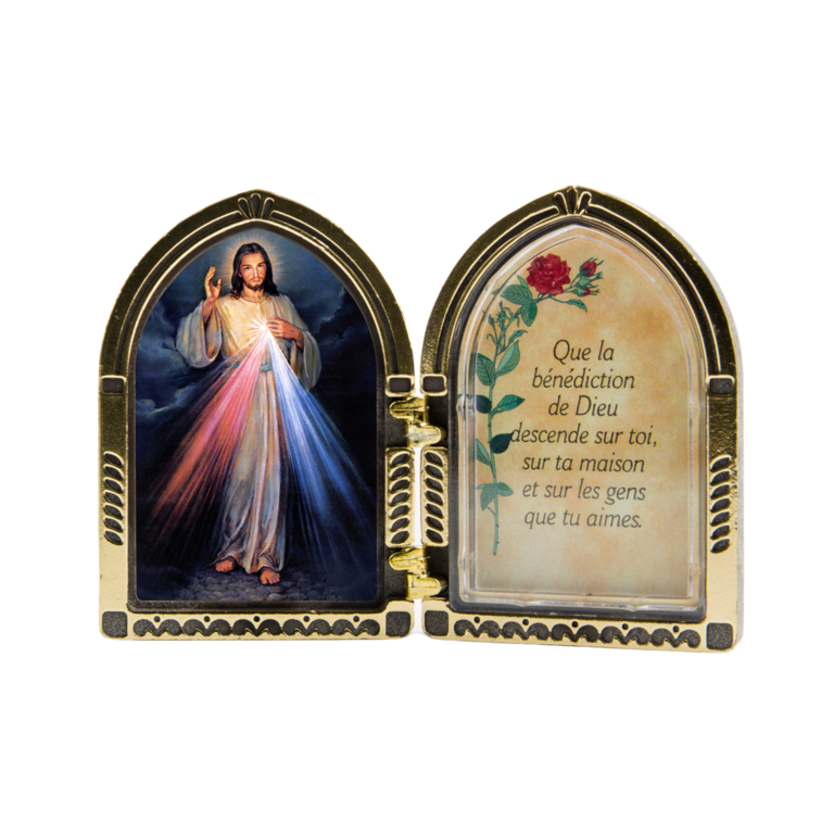 Diptyque en plastique couleurs assorties à poser H.6.5x10 cm avec image, plusieurs saints.