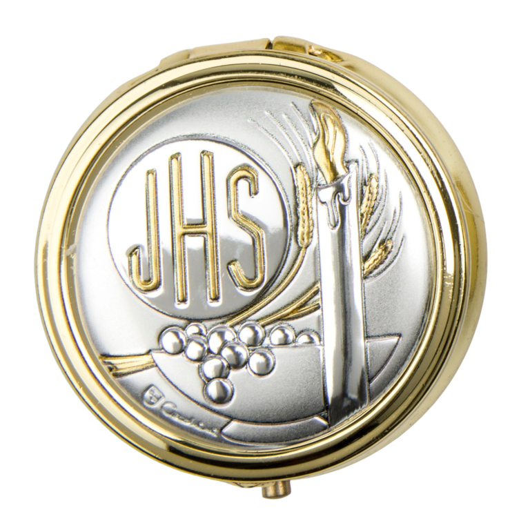 Custode hosties bougie, JHS en métal plaque aluminium Ø 5 cm.