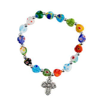 Bracelet enfant sur élastique croix multicolore en turquoise synthétique.