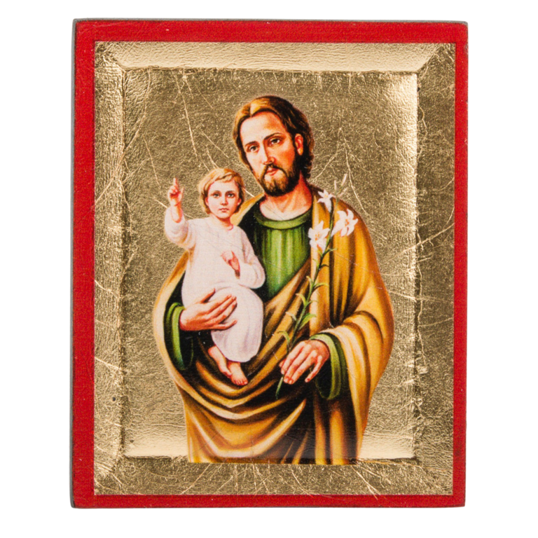 Icône en bois sérigraphiée à suspendre ou à poser H. 8 x 6,5 cm de saint Joseph - livrée en boîte