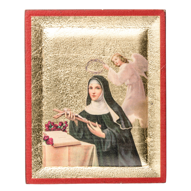 Icône en bois sérigraphiée à suspendre ou à poser H. 8 x 6,5 cm de sainte Rita - livrée en boîte