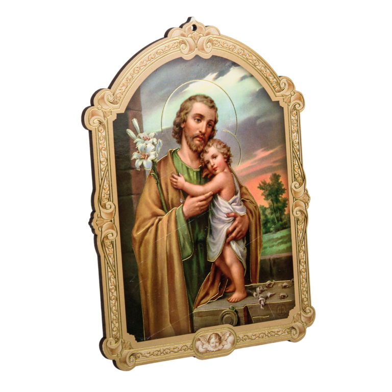 Cadre en bois à suspendre avec liseret doré H. 14 x 10,5 cm  image collée de saint Joseph.