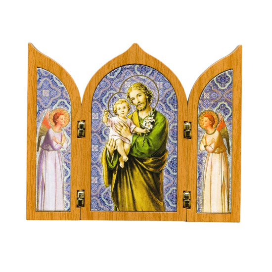 Triptyque en plastique façon bois à poser H. 10 x 12,5 cm avec image de saint Joseph