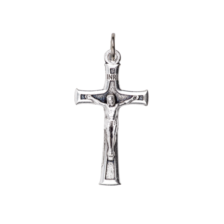 Croix de cou avec Christ en métal couleur argentée H. 3 cm
