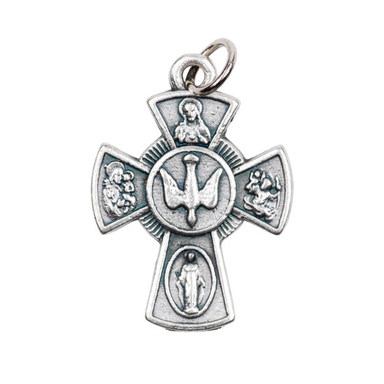 Croix de cou de l´Esprit Saint en métal couleur argentée H. 2 cm.