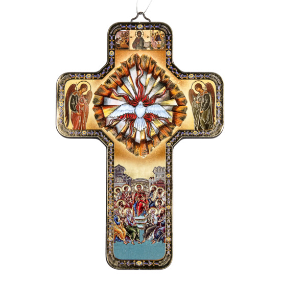 Croix icône en bois avec surimpression en relief dorée/argentée 12x18 cm de la confirmation