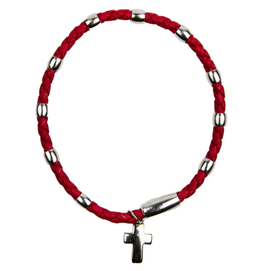 Bracelet dizainier tissu torsadé fermoir aimanté, avec croix métal.
