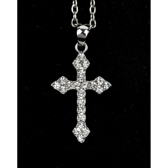 Collier avec chaine argentée L. 45 cm, croix orthodoxe avec zirconium blanc H. 2,2 cm.