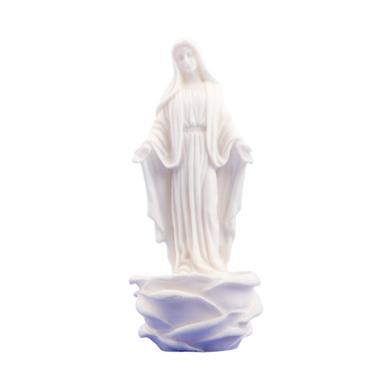 Bénitier de la Vierge Miraculeuse en résine blanche H. 15 cm.
