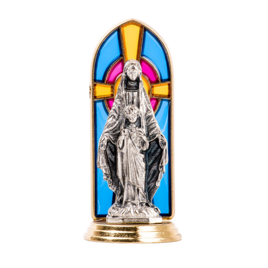 "Notre Dame du Sacré Coeur Statue ""ancienne"" 5cm + vitrail"