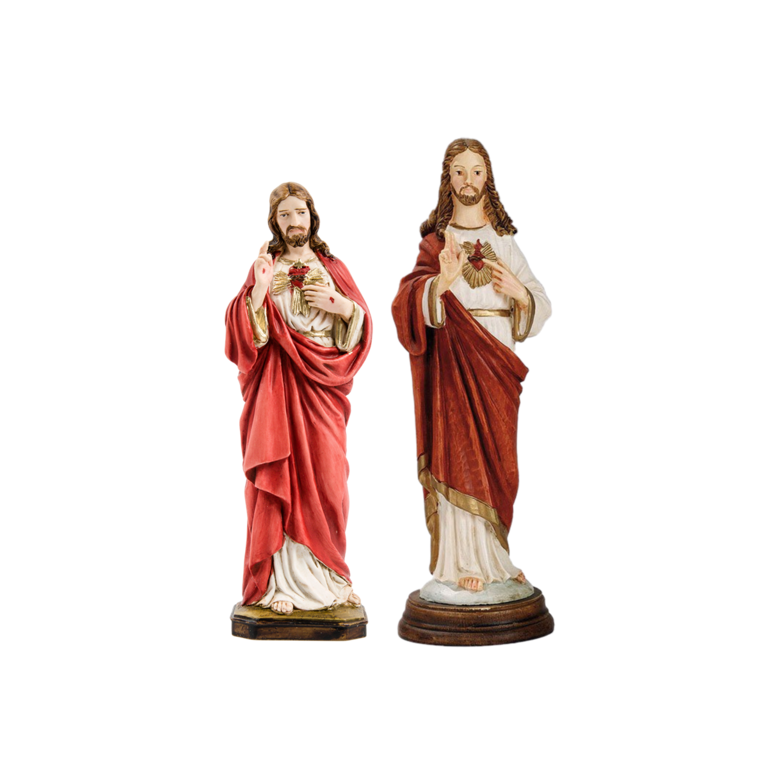 Statue en poudre de marbre, peinte à la main du Sacré coeur de Jésus, 2 Tailles.