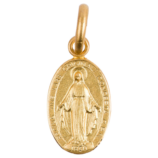 Médaille en plaqué or de la Vierge Miraculeuse - texte en Latin H. 0,8 cm. Livrée en boîte