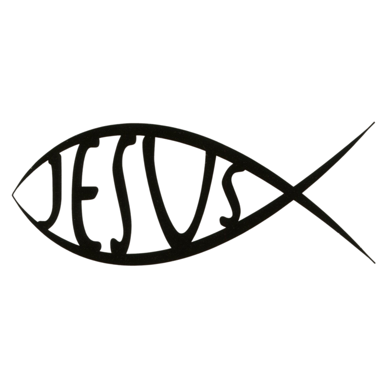 Autocollant transparent 7.5 x 15 cm poisson texte Jésus, plusieurs couleurs.