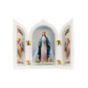Triptyque en plastique blanc avec roses imprimées à poser H. 10 x 12,5 cm avec image, plusieurs saints.