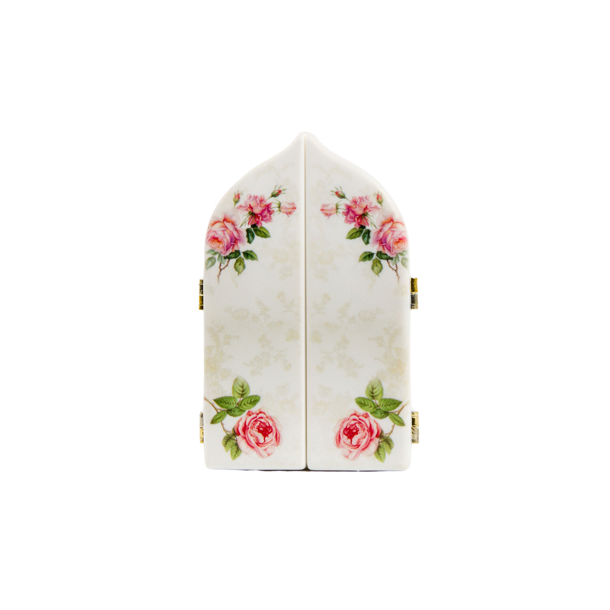 Triptyque en plastique blanc avec roses imprimées à poser H. 10 x 12,5 cm avec image, plusieurs saints.