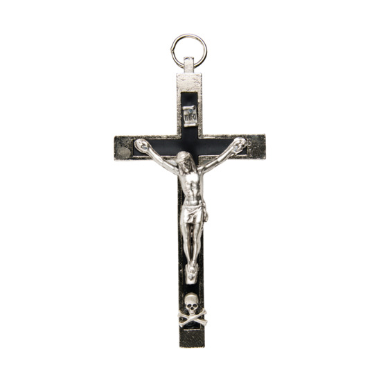 Crucifix de la bonne mort résine noire Christ métal couleur argentée