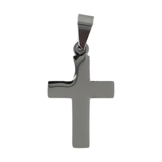 Croix de cou argentée en acier inoxydable H. 2,7 cm.