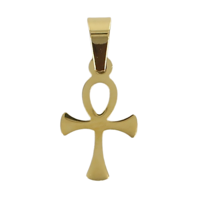 Croix de cou Egyptienne couleur dorée en acier inoxydable H. 1,6 cm.