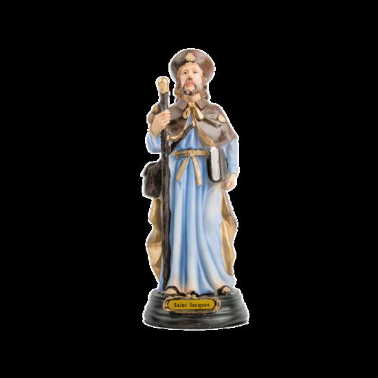 Statue en résine peinte à la main de saint Jacques de Compostelle H. 16 cm.