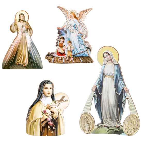 Magnet ou support à poser en bois image collée  forme silhouette H. 7 cm, plusieurs saints.
