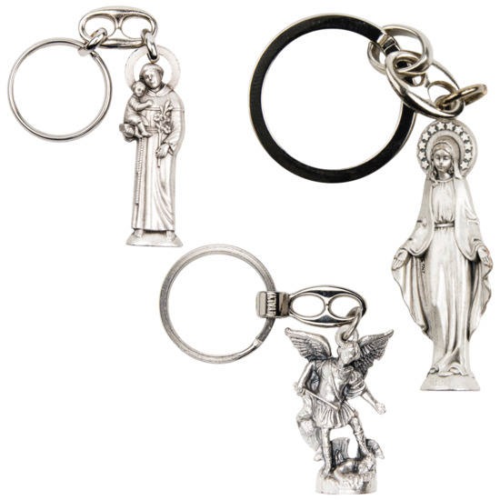 Porte-clés H.4 cm forme statuette, plusieurs saints.