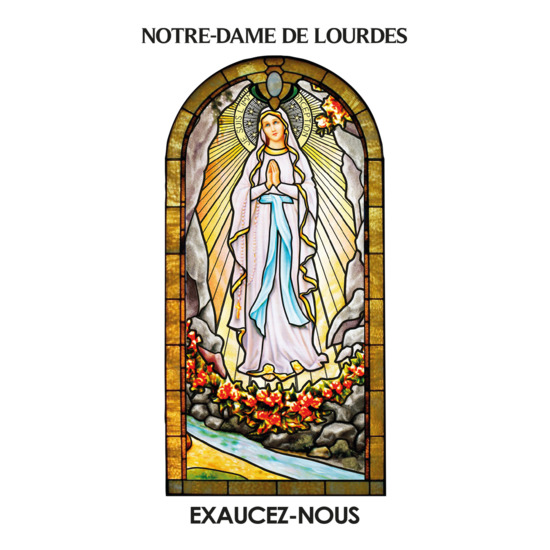 Autocollant Transparent "vitrail" avec prière 10.5x6.5 cm pour bougie de neuvaine de ND de Lourdes.