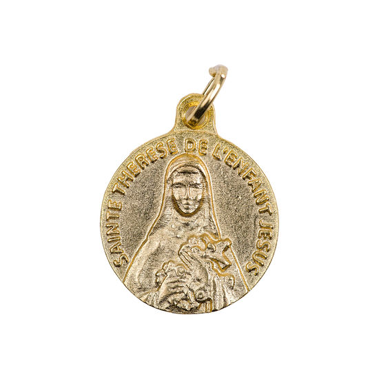 Médaille moulée en métal couleur dorée Ø 1.8 cm. Plusieurs saints.