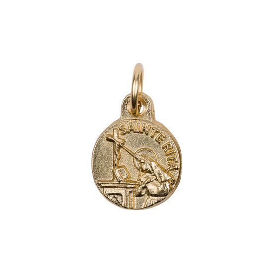 Médaille moulée en métal couleur dorée Ø 1,2 cm, Plusieurs Saints.