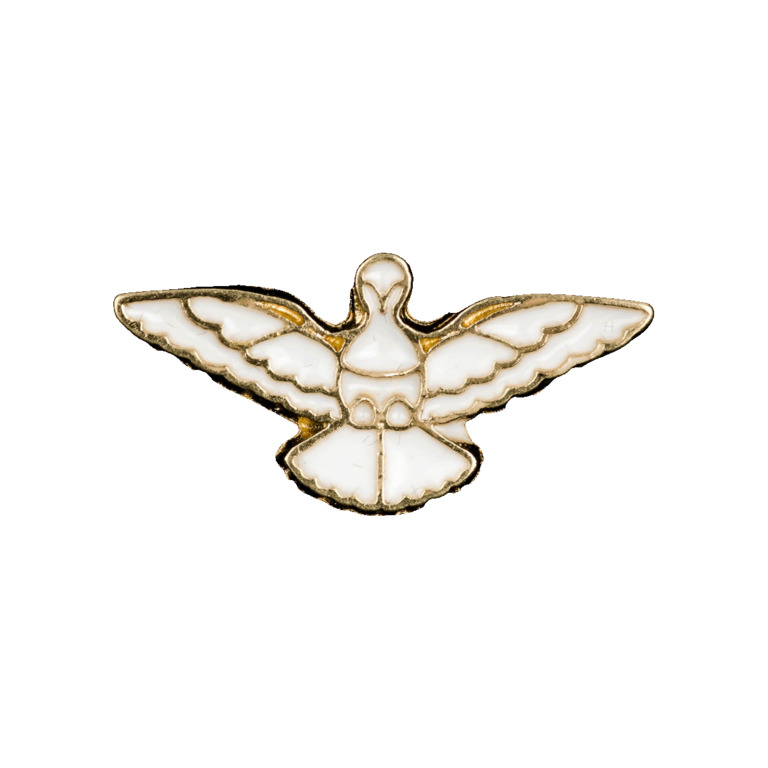 Pin's colombe en métal doré et émaillé blanc H. 1,3 cm.
