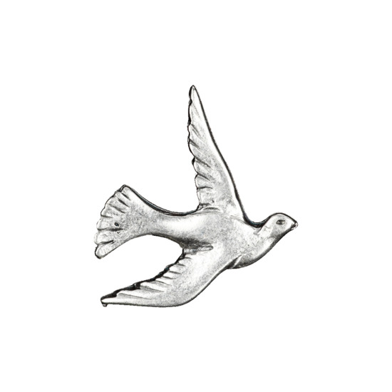 Pin's colombe en métal argenté H. 2,2 cm. 