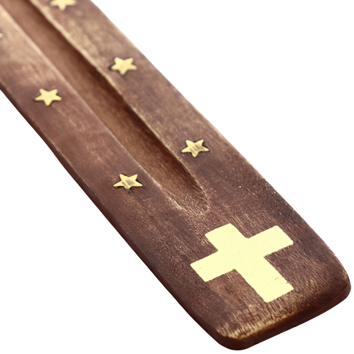 Brûle encens pour bâtonnets en bois avec la croix imprimé Longeur 26 x3.5 cm. BOITE DE 4.