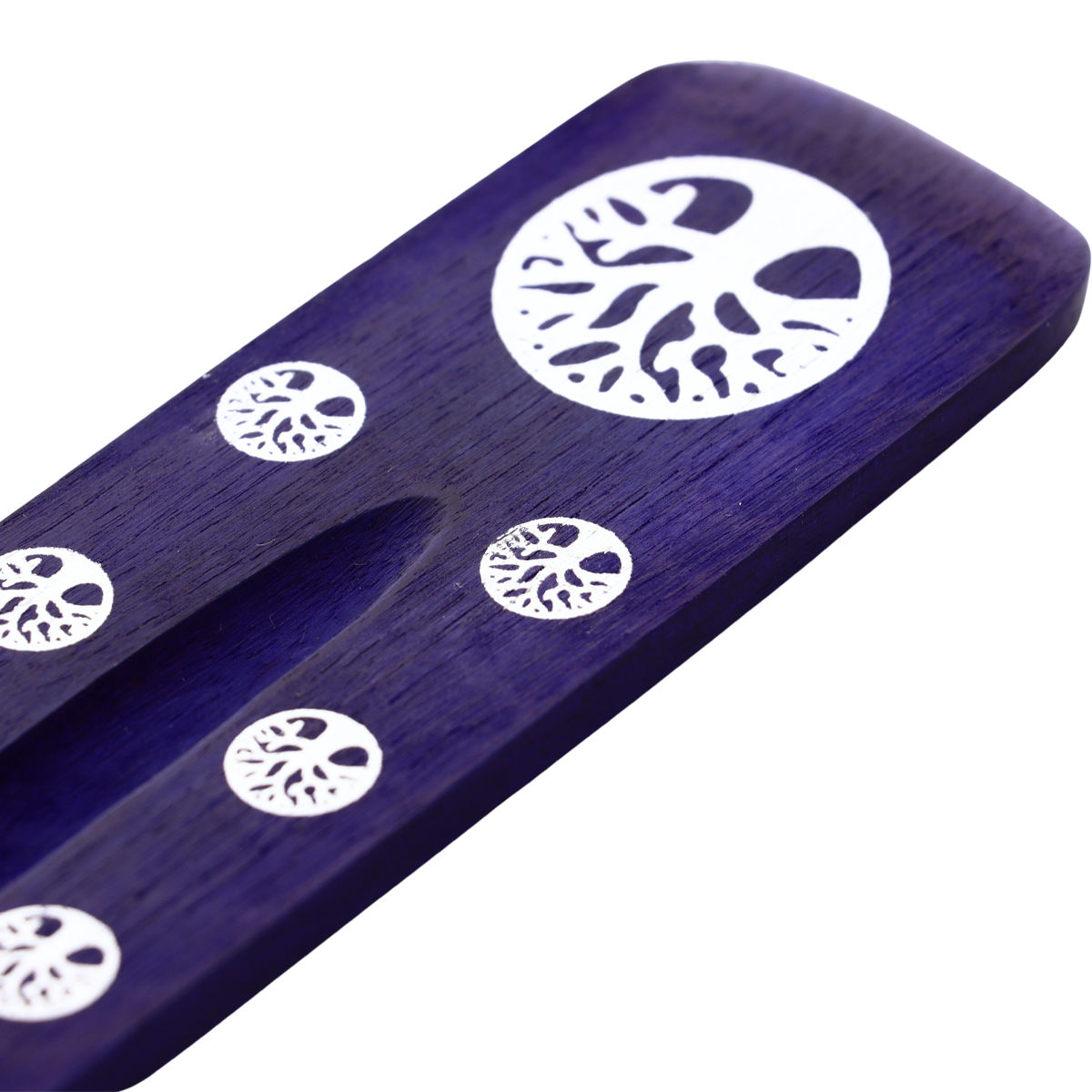 Brûle encens pour bâtonnets en bois peint violet de l'arbre de vie imprimé Longeur 26 x3.5 cm. BOITE DE 4.