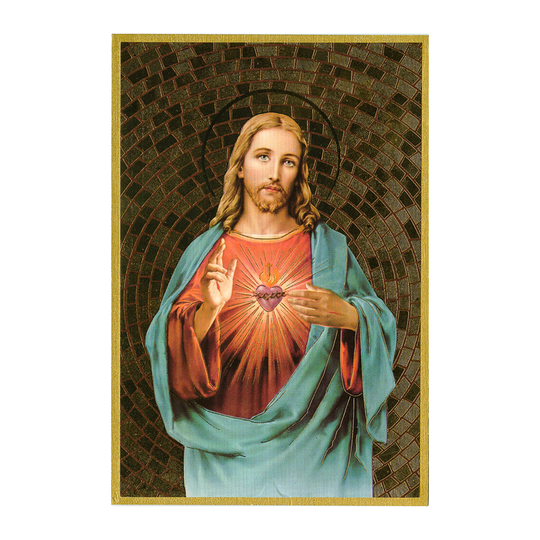 Cadre en bois finition feuille d'or à suspendre H. 15 x 10 cm image collée du SC de Jésus.